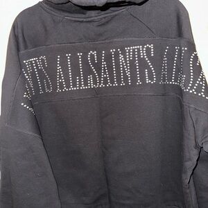 All Saints Studded Black Hoodie with Front Pocket